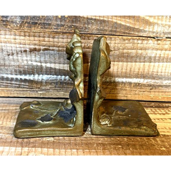 Antique McClelland Barclay Bronze Vining Ivy Bookends Signed Pair 5" Tall x 4" - Picture 6 of 10
